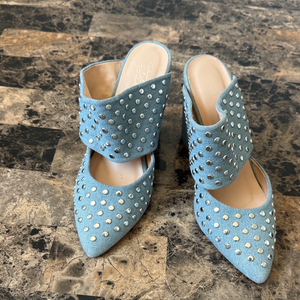 Elegant Blue Studded Women's Mules